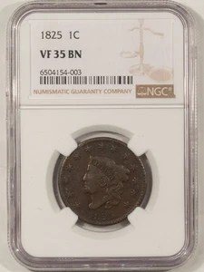 1825 CORONET HEAD LARGE CENT - NGC VF-35 BN, TOUGH! - Picture 1 of 3