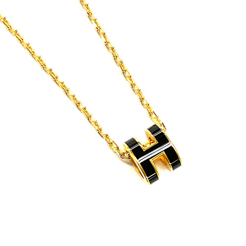 HERMÈS Mini collana Hermes Pop Ash usata N fino a 39 cm colore nero oro placcata crusca