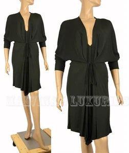 STELLA MCCARTNEY DRESS JERSEY DARK GREEN FRONT SELF TIE sz IT 42 US 6 - Picture 1 of 4