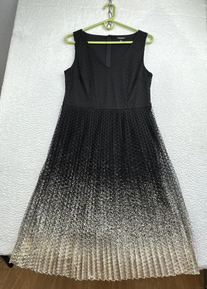 Vestido de cóctel de encaje Roz Ali hasta la rodilla midi talla 8 negro dorado ombre caprichoso Foto 1 de 4