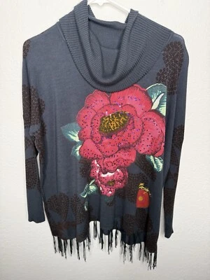 Suéter Desigual Floral Lentejuelas Flecos Mujer Talla L Verde Arte Para Usar Lagenlook Foto 1 de 4