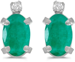 14k White Gold Oval Emerald And Diamond Earrings (CM-E2209XW-05) - Picture 1 of 1