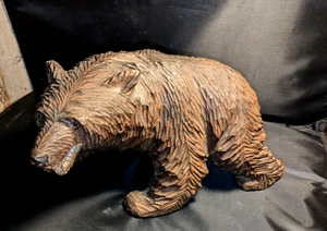 Vintage Japanese Ainu 12 inch Folk Art Wood Bear Carving with Signature - Picture 1 of 7