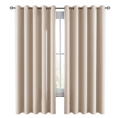 Pair of Blackout Curtains Eyelet Ring Top Ready Made Thick Thermal Curtain Set - Image 1 of 4