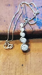Vintage THL STERLING CZ Diamant ANHÄNGER HALSKETTE 15" Sterlingsilber Kette - Bild 1 von 12