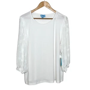 CeCe Sheer Long Sleeve Blouse Top Soft Ecru White Women’s Size 1X Stretch - Picture 1 of 8