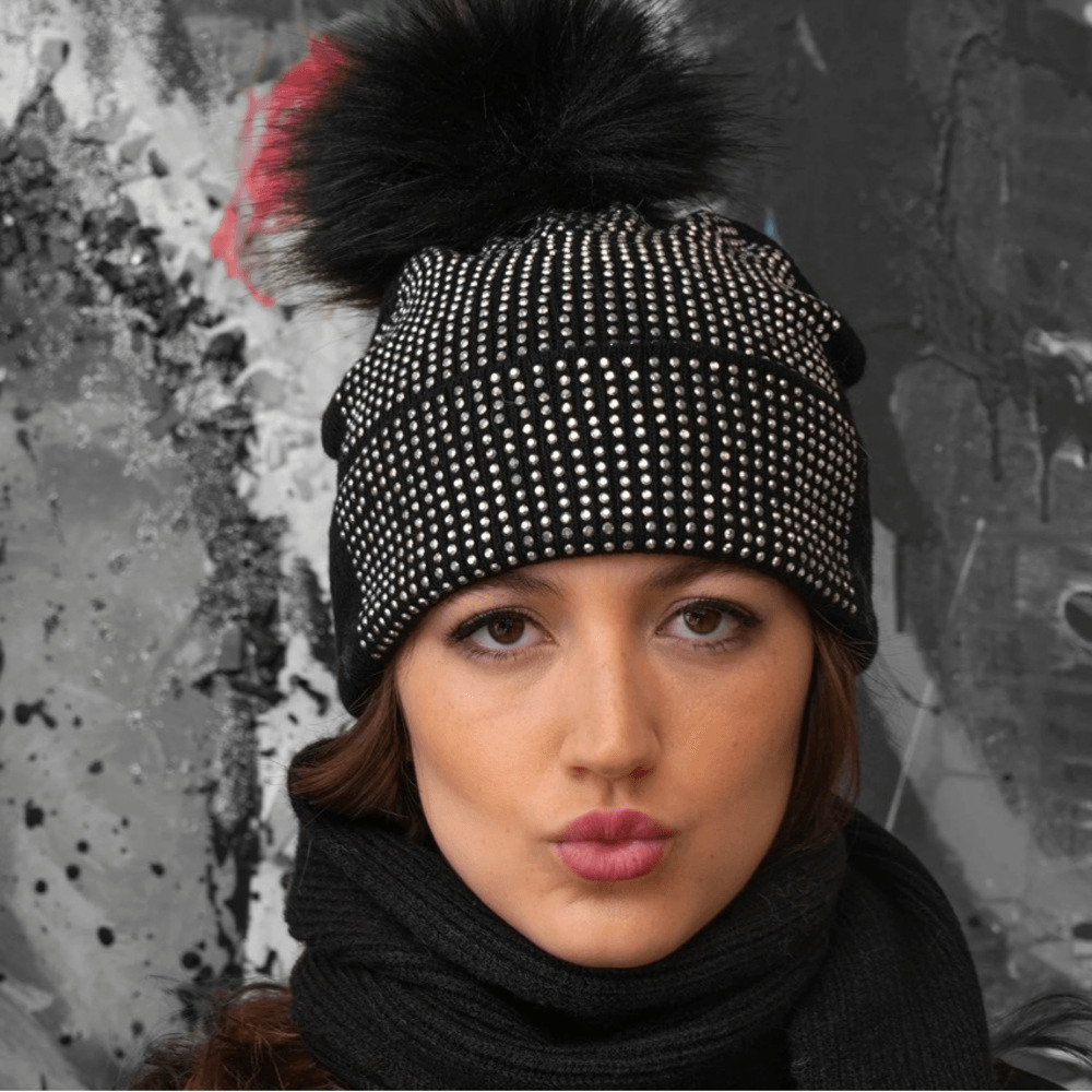 ADRIENNE  LANDAU BLACK & SILVER SPARKLE POM HAT ADRIENNE LANDAU BLACK & SILVER SPARKLE POM HAT main image 3