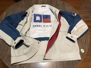 Vintage Perry Ellis Button Zip Up Duża wodoodporna kurtka wiatrówka