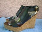 Miss Sixty Black Genuine Leather & Lined Cork Wedge Heeled Sandals-sz 40/9 Vgc