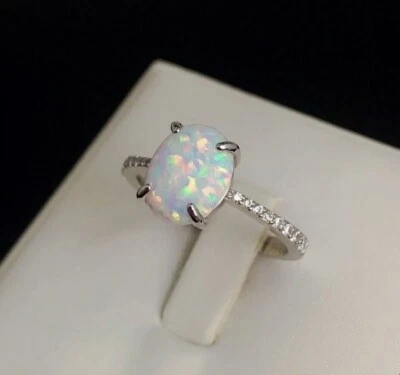 Anillo de ópalo etíope natural declaración mujeres plata esterlina 925 anillos de ópalo de fuego Foto 1 de 4