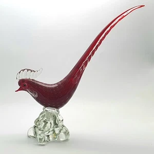 Vintage Murano Glass Pheasant Red And Clear Controlled Bubble 1960's Bird Art - Picture 1 of 20