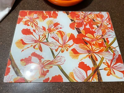 Tabla de cortar/ahorrador de mostrador de vidrio vintage decoración de cocina retro flor NARANJA Foto 1 de 4