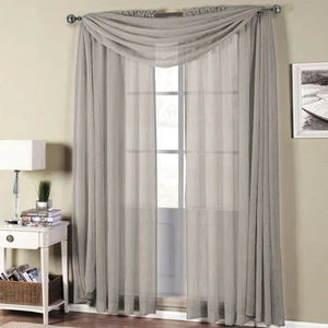 Abri Rod Pocket Crushed Sheer Curtain Panel (Single) OR Scarf 100% Polyester - Picture 1 of 15
