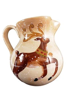 Tabletops Unlimited Ceramic Pitcher Winter Wonderland Reindeer - Picture 1 of 6