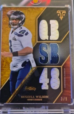 2014 Topps Triple Threads Relics Gold Russell Wilson SSP #3/9! SUPERBOWL 48 Foto 1 de 4