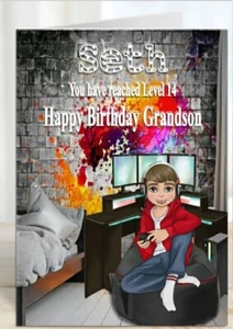 Personalised Birthday Card Gamer playing computer games Son Grandson Brother - Picture 1 of 5