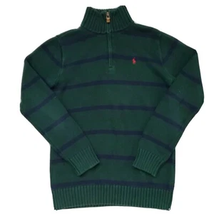 Polo Ralph Lauren Green Blue Youth Kids XL Sweater Pullover Striped 1/4 Zip Vtg - Picture 1 of 6
