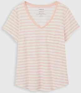 BNWT Torrid Plus Size 2 (18/20) Peach Stripe Classic Fit Pocket Tee Slub Cotton - Picture 1 of 8