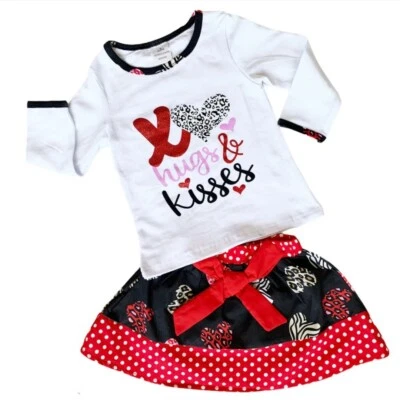 AnnLoren Little Girl's Valentine's Day Long Sleeve Top & Skirt Set-Size-6 - Image 1 of 4
