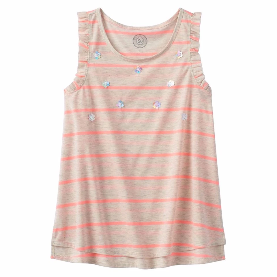 SO Girls Striped Sequin Ruffle Tank Top Plus Size 16 18 Soft Poly Rayon NEW $24 - Image 1 of 1