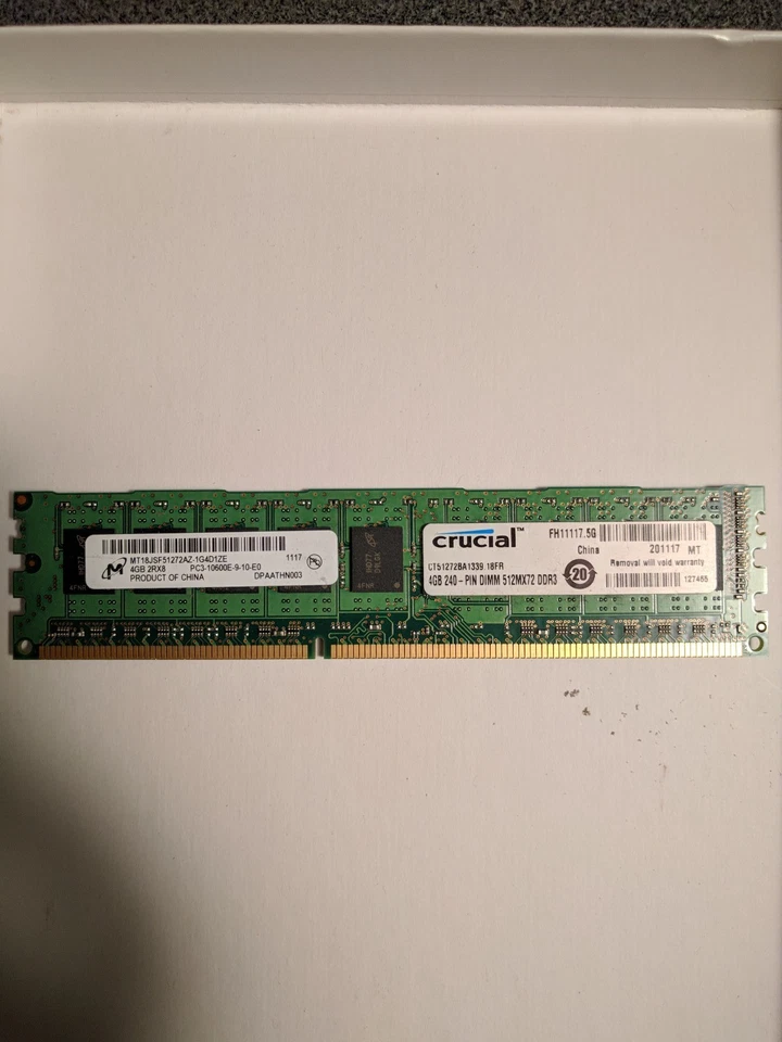 MICRON Crucial MT18JSF51272AZ-1G4D1ZE 4GB PC3-10600E DDR3  - Image 1 of 2