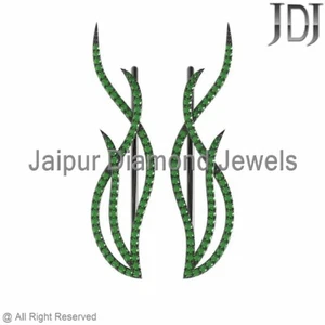 925 Sterling Silver 5.5ct Natural Green Chrome Diopside Women's Ear Cuff Jewelry - Picture 1 of 3