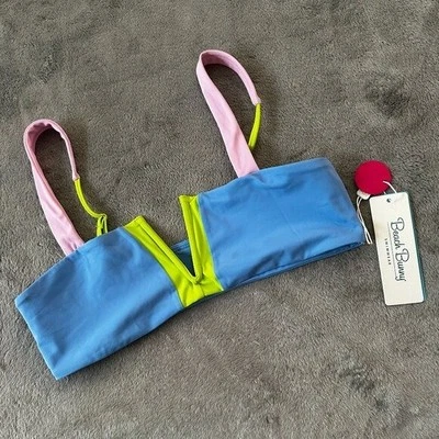 NUEVO CON ETIQUETAS Beach Bunny Brooke Bandeau Bikini Top GRANDE Azul Traje de Baño Foto 1 de 4
