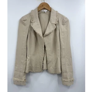 Diane von Furstenberg Blazer Damen 6 beige rohe Kante Fransen Jacke vorne offen - Bild 1 von 7