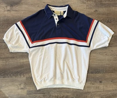 Polo de golf vintage para hombre L blanco rojo azul con bandas cuarto de botón St Johns Bay Foto 1 de 4