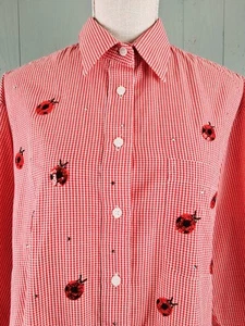 Mili Designs Ladybug Top Womens M Sequins Embellished Red Gingham Oversized 90s - Picture 1 of 10