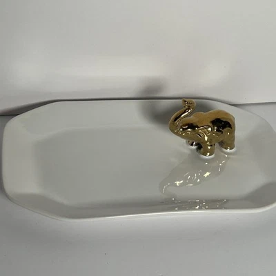 Nate Berkus Gold Elephant Tray Stoneware Small Serving Platter Tray 10" x 6" - Image 1 of 4