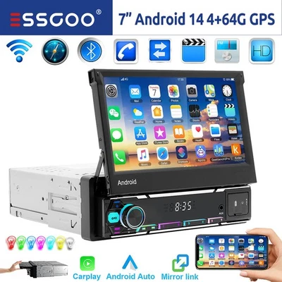 7 Zoll 4+64G Android 14 Autoradio 1 DIN GPS NAV Bluetooth FM RDS WIFI USB AUX EQ - Bild 1 von 4