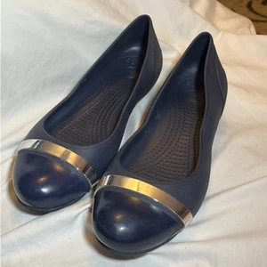 Zapatos Crocs Para Mujer Azul Marino Ballet Planos Talla 10 Bailarina Sin Cordones Puntera Zapatos - Imagen 1 de 8