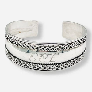 Brazalete vintage de plata de ley con monograma Bali ECL 18,9 g borde de cuerda - Imagen 1 de 9