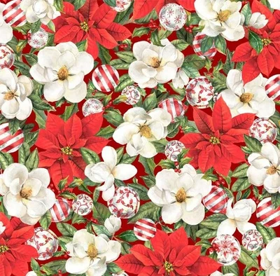 Cotton Quilt Fabric, Benartex, ORNAMENTAL CHRISTMAS Floral Quilt Fabric - Image 1 of 2