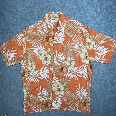 Pierre Cardin Hawaiian Shirt XL Orange Floral 100% Soft Rayon Aloha Vintage - Image 1 of 4