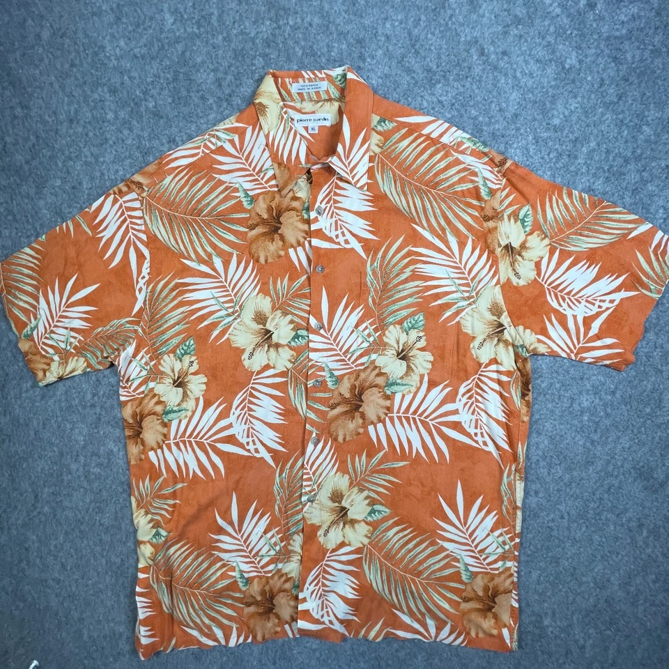 Pierre Cardin Hawaiian Shirt XL Orange Floral 100% Soft Rayon Aloha Vintage - Image 1 of 4