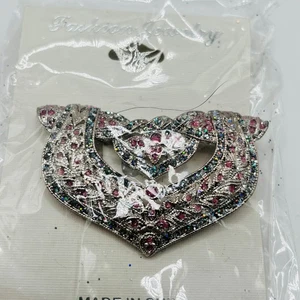 Heart Brooch Silver Tone Rhinestone Pin Pink Crystal Sparkle Costume Jewelry NWT - Picture 1 of 4