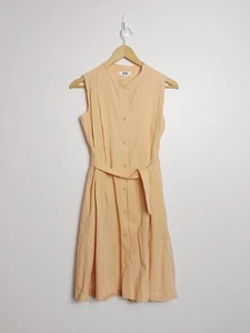 New Uniqlo Ladies Apricot Pleated Fit n Flare Cotton Dress Size 11-12 Pockets  - Picture 1 of 7