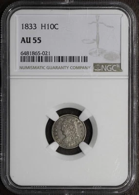 Media moneda de diez centavos busto tapado 1833 (AU55) H10C NGC - bonito tono gris Foto 1 de 4