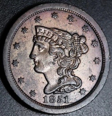 1851 BRAIDED HAIR HALF CENT - AU UNC - C-1 - Image 1 of 2