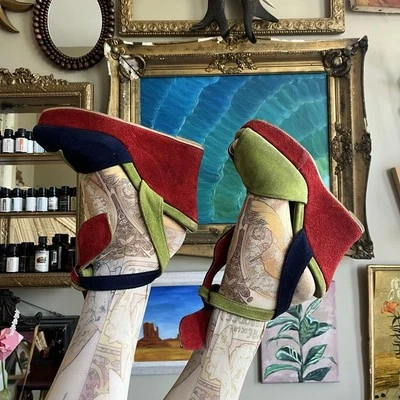 Zapatos de plataforma discoteca de colección de los años 70 gamuza tricolor talla 7-7,5 Goody Two zapatos Nueva York Foto 1 de 4