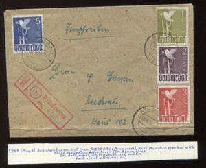 DEUTSCHLAND 1948 Vogeltaube bis 5M Einschreiben Brief - Bild 1 von 2
