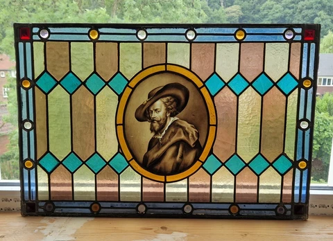 Antique Stained glass window with 17th century style center painting Cover