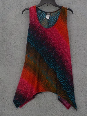 JOSTAR TANK TOP SZ L SLEEVELESS TUNIC MULTICOLOR ANIMAL PRINT POINT HEM SPANDEX - Image 1 of 4
