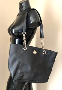 ANN KLEIN black tote shoulder bag faux leather large with zip closure - Picture 1 of 8