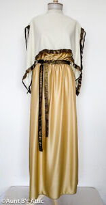 Goddess Costume Gold/Ivory 2 Pc Dress W/ Attached Drape & Belt Pre-Owned