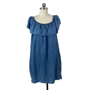 American Eagle Womens Dress Medium Blue Chambray Denim Ruffle Shift Boho Cottage - Picture 1 of 8