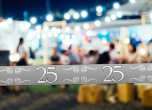 SILVER WEDDING ANNIVERSARY / 25TH BIRTHDAY BARRIER TAPE PARTY ACCESSORY - Picture 1 of 1