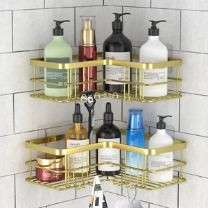 2pack Corner Shower Caddy No Drilling Stainles Steel Organizer Shelf Gold - Picture 1 of 7